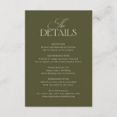 Oude Geld Olijfgroene Elegante Bruiloft Informatiekaartje (Voorkant)