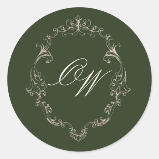 Oude Geld Olijfgroene Elegante Monogram Huwelijk Ronde Sticker (Voorkant)