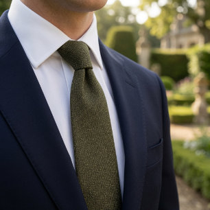 Oude Geld Olijfgroene Heringbone Tweed Stof  Stropdas
