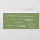 Oude Geld Olijfgroene Trouw Menu Kaart (Voorkant)