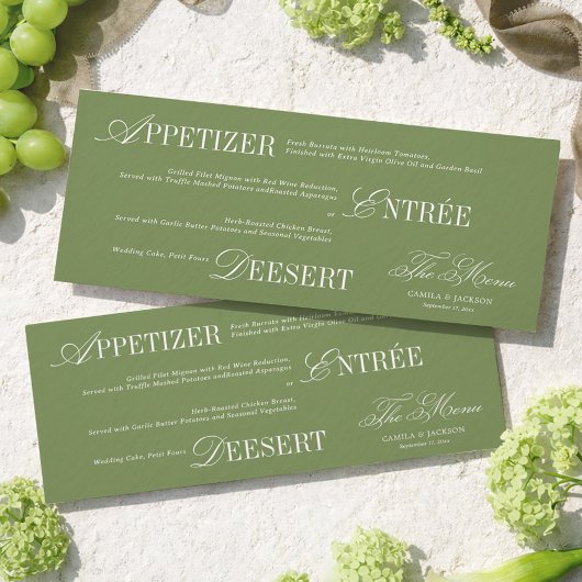 Oude Geld Olijfgroene Trouw Menu Kaart