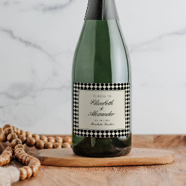 Oude Geld Retro Diamant Geruite Trouwdag Sparkling Wijnetiket