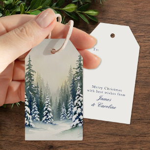 Oude Geld Sneeuwige Winter Bos Scène Kerstmis Cadeaulabel