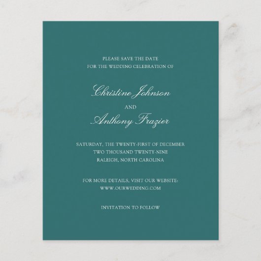 Oude Geld Teal Klassieke Trouw Save the Date Flyer (Voorkant)