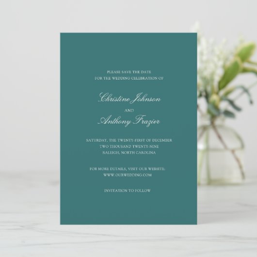 Oude Geld Teal Klassieke Trouwdag Save The Date (Staand voorkant)