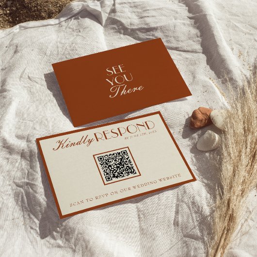 Oude Geld Verbrand Oranje QR Fancy Code Bruiloft RSVP Kaartje