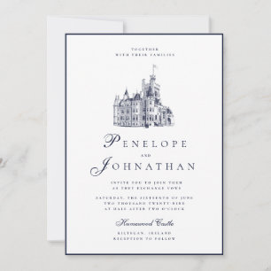 Oude Geld Vintage Kasteel Naam Script Bruiloft Kaart