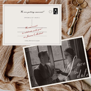 Oude Geld Zwart-Wit Calligrafie Huwelijksfoto Save The Date