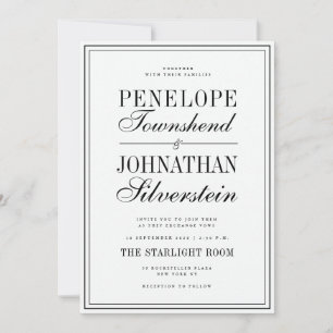 Oude Geld Zwarte Witte Serif Schrift Namen Bruilof Kaart