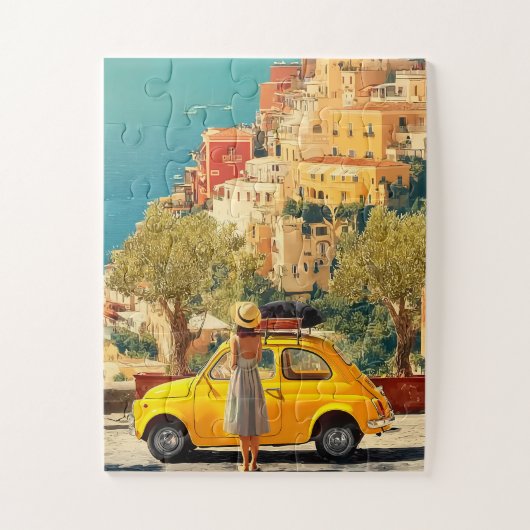 Oude gele auto aan de Amalfikust, Positano Legpuzzel (Verticaal)