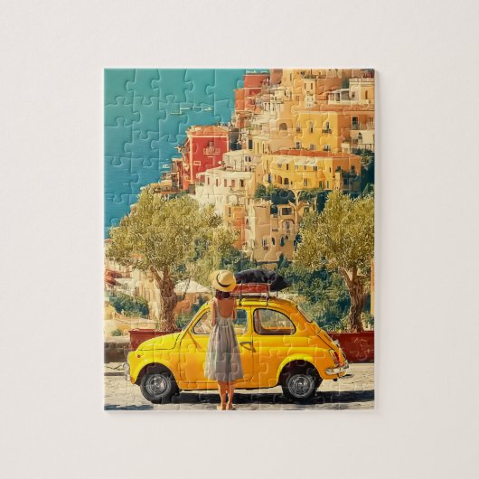 Oude gele auto aan de Amalfikust, Positano Legpuzzel (Verticaal)