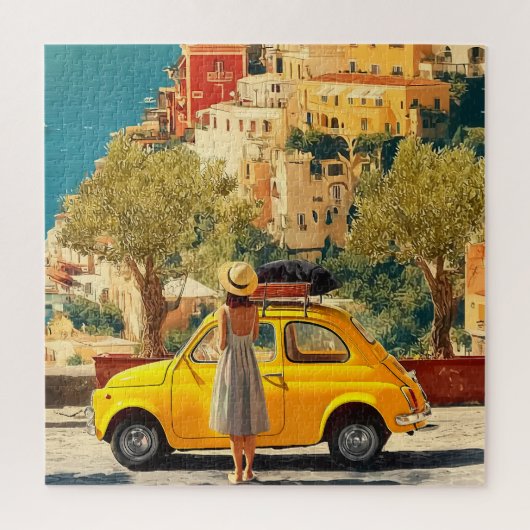 Oude gele auto aan de Amalfikust, Positano Legpuzzel (Verticaal)