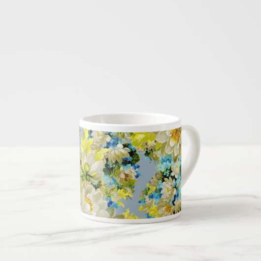 Oude Gele Bloemen Bloemmotief Espresso Kop (Voorkant rechts)