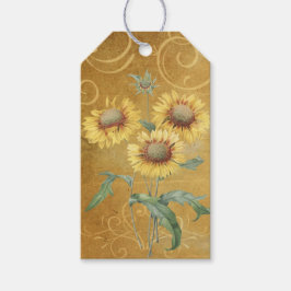 Oude gele bloemen en krullen cadeaulabel