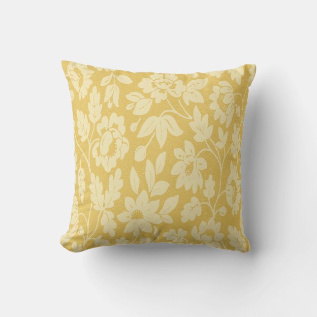 Oude Gele Bloemen Patroon Kussen (Voorkant)