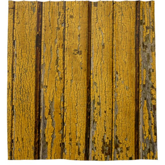 Oude gele deur of omheining met verschillende verf douchegordijn (Voorkant)