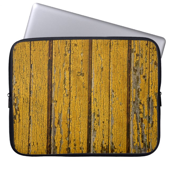 Oude gele deur of omheining met verschillende verf laptop sleeve (Voorkant)