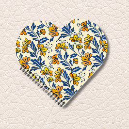 Oude Gele Oranje Folk Bloemmotief Blauwe Blad Notitieboek