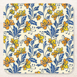 Oude gele oranje volksbloem in blauw blad kartonnen onderzetters