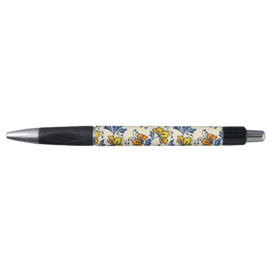 Oude gele oranje volksbloem in blauwe blad pen (Voorkant)