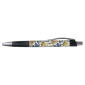 Oude gele oranje volksbloem in blauwe blad pen (Bovenkant)