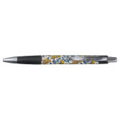 Oude gele oranje volksbloem in blauwe blad pen (Achterkant)