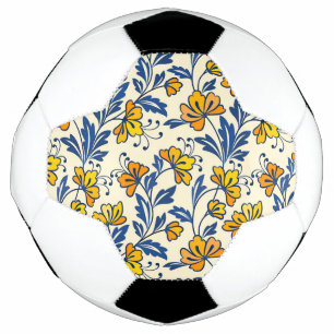 Oude gele oranje volksbloem in blauwe blad voetbal