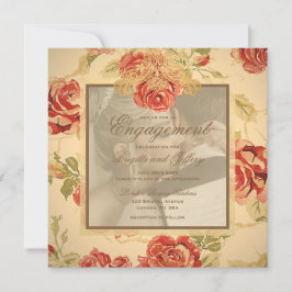 Oude gele roestige rode roos trouwfoto uitnodiging