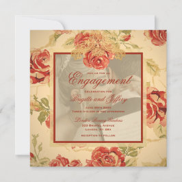 Oude gele roestige rode roos trouwfoto uitnodiging