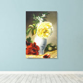 Oude Gele Roos Rode Viooltje Bloemvaas Kunst Canvas Afdruk (Insitu (Houten vloer))