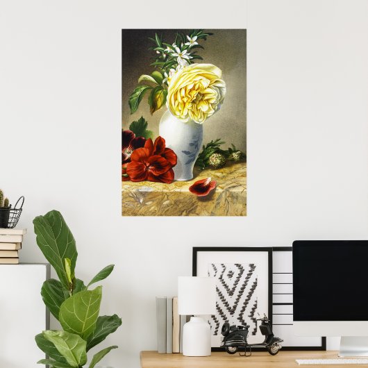Oude Gele Roos Rode Viooltje Bloemvaas Kunst Poster (Thuiskantoor)