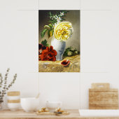 Oude Gele Roos Rode Viooltje Bloemvaas Kunst Poster (Keuken)