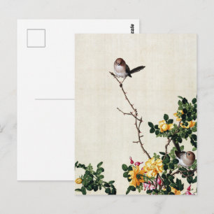 Oude Gele Roos & Vogels Chinoiserie Kunst Briefkaart