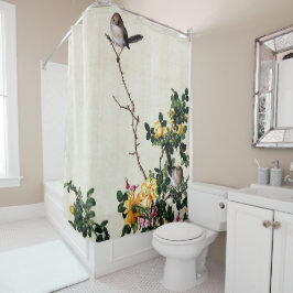 Oude Gele Roos & Vogels Chinoiserie Kunst Douchegordijn