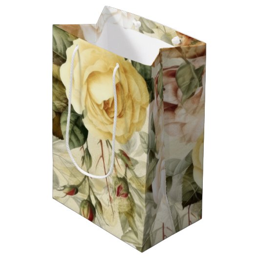 Oude Gele Roze en Witte Rozen  Medium Cadeauzakje (Voorkant Gekanteld)