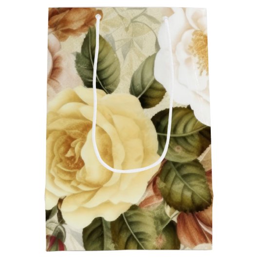 Oude Gele Roze en Witte Rozen Medium Cadeauzakje (Achterkant)