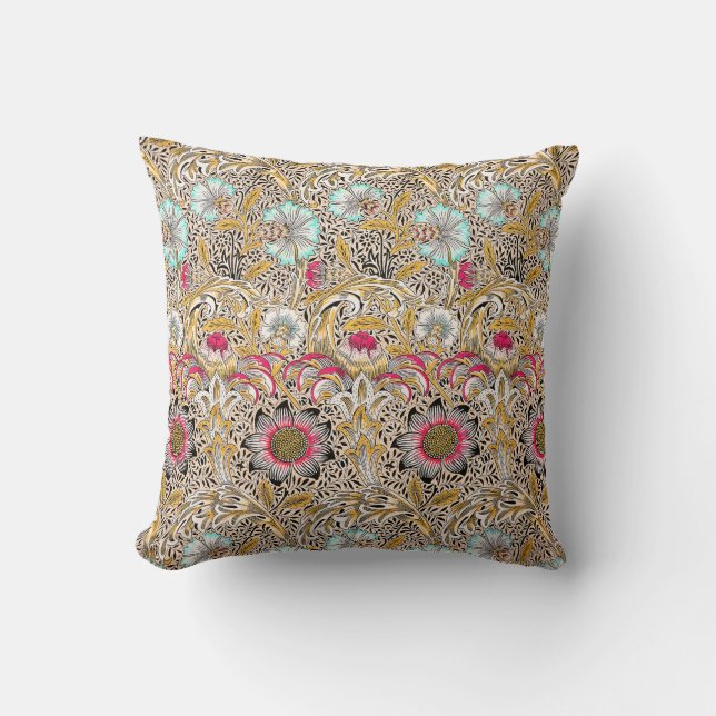 Oude gele roze William Morris's Corncockle Kussen (Voorkant)