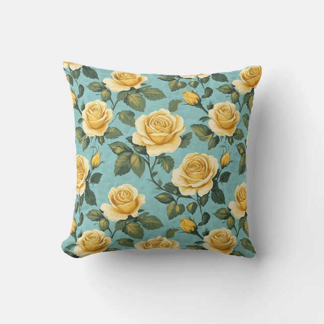 Oude Gele Rozen - Elegant Botanisch Ontwerp Kussen (Voorkant)
