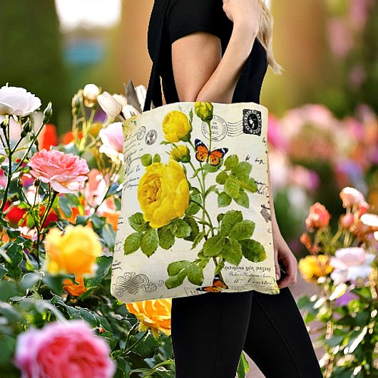 Oude gele rozen tote bag