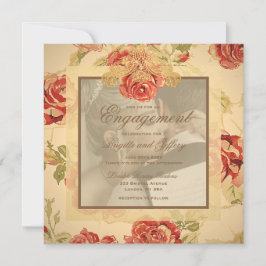 Oude gele rustieke rode roos trouwfoto kaart
