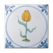 Oude Gele Tulp Blauw Wit Delft Tegeltje (Voorkant)