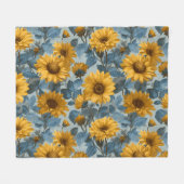 Oude gele zonnebloem blauwe bloempatroon fleece deken (Voorkant (Horizontaal))