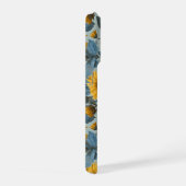 Oude gele zonnebloem blauwe bloempatroon iPhone hoesje (Rechterkant)