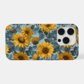 Oude gele zonnebloem blauwe bloempatroon iPhone hoesje (Achterkant horizontaal)