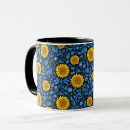 Oude gele zonnebloem blauwe bloempatroon mok