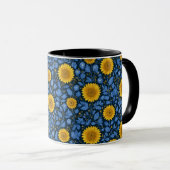 Oude gele zonnebloem blauwe bloempatroon mok (Voorkant rechts)