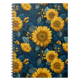 Oude gele zonnebloem blauwe bloempatroon notitieboek
