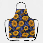 Oude gele zonnebloem blauwe bloempatroon schort (Voorkant)