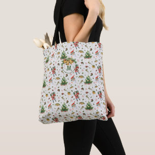 Oude Gelukkig Kerstmis Kerstman Monogram Tote Bag