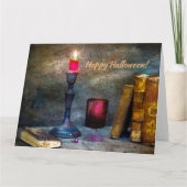Oude gelukkige Halloween rode kaars & oude boeken Kaart (Voorkant)